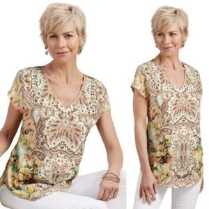 Soft Surroundings Women's Animal & Floral Print PATRIA Beaded Tunic Top, XLarge